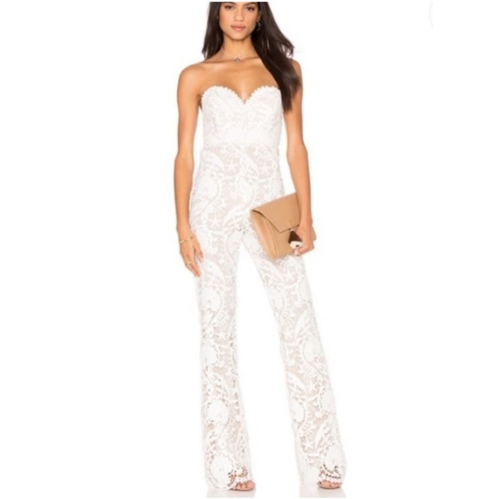 Stone Cold Fox White Strapless Lace Jumpsuit
